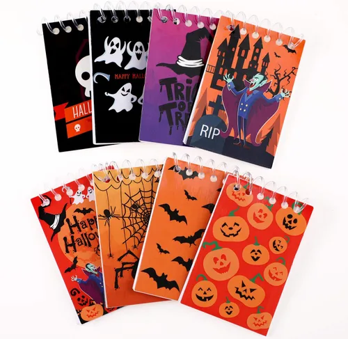 Vista 7 de Outus 48 cuadernos de Halloween en espiral, cuadernos con patrón de calabaza para fiesta de Halloween, suministros escolares en casa, 8 estilos