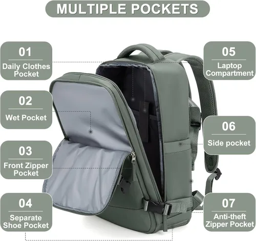 Vista 3 de Mochila casual Mochila de viaje, A-verde oliva