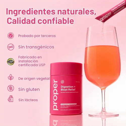 Vista 6 de Proper The Pinks - Bebida para aliviar la hinchazón, mezcla probiótica con enzimas prebióticas