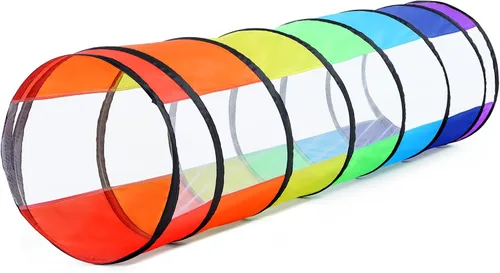Vista 9 de Moncoland Tienda de campaña de túnel de juego para niños pequeños, paquete de 2 coloridos juguetes de túnel de gateo desplegable para bebés