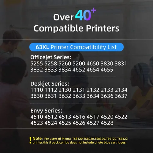 Vista 2 de Paquete de 3 cartuchos de tinta 63XXL de repuesto para cartuchos de tinta HP 63XL 63XL 63 XL, funciona con Officejet 3830 4650 4652 4655 5200 5255