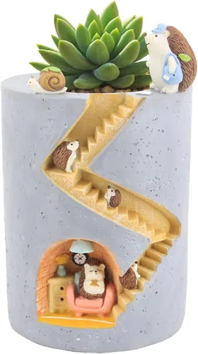 Vista 6 de Segreto Plantas creativas de erizo, macetas de cepillo para plantas suculentas, maceta decorada, escritorio, jardín, sala de estar, 2 piezas