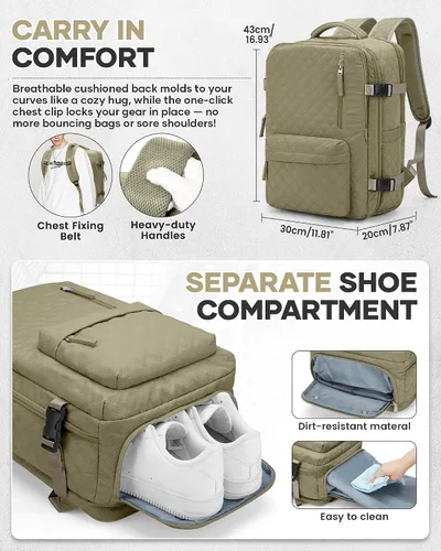 Vista 8 de VGCUB Mochila de viaje grande para mujer, mochila para laptop, a1-caqui, Moderno