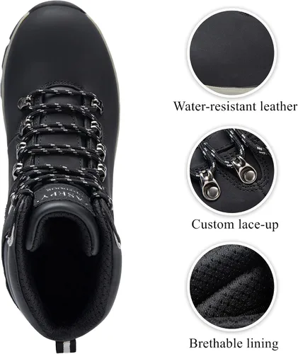 Vista 2 de Botas de senderismo para hombre, antideslizantes, resistentes al agua, ligeras, para mochileros, senderismo, senderismo, trabajo, color negro, Negro