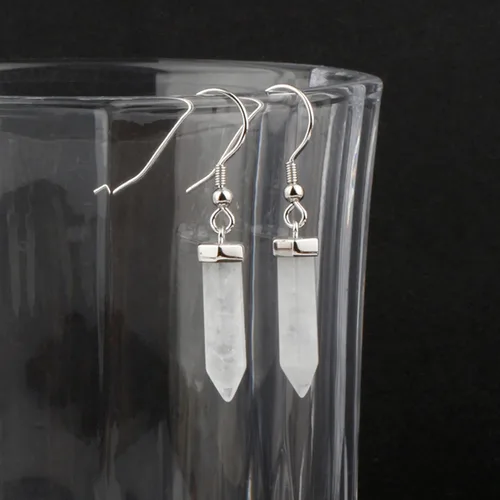 Vista 5 de Pendientes colgantes de plata de ley 925 con cuarzo blanco auténtico para mujer