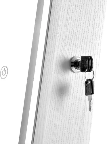 Vista 6 de Armario de almacenamiento de joyas con luz LED independiente, espejo de tocador iluminado de longitud completa con baúl de joyería integrado