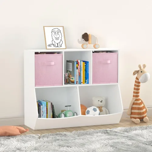 Vista 6 de Estantería para niños, organizador de almacenamiento de juguetes de 4 cubos, estantería para niños pequeños, estantes para habitación de niños, sala