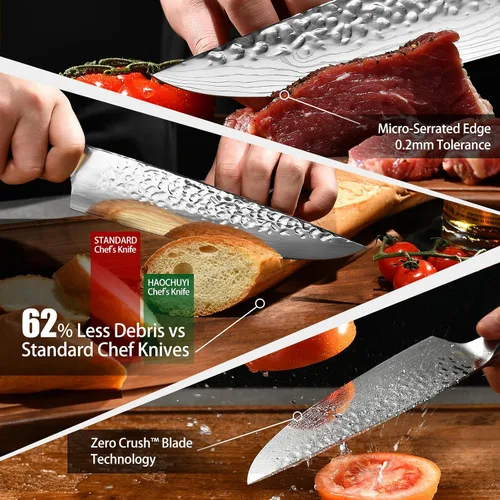 Vista 8 de Cuchillo de chef japonés de acero 7CR13 de 8 pulgadas, mango de madera de Pakka negra con triple remache con proceso de forja extra, regalos
