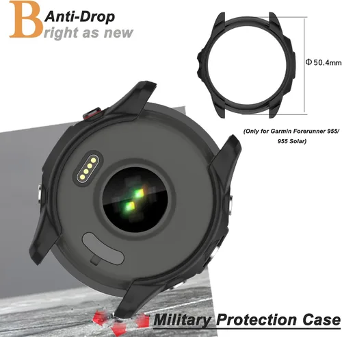 Vista 5 de Miimall Compatible con Garmin Forerunner 955 Caso, resistente a los arañazos, TPU Militar Funda de protección para Garmin Forerunner 955/955 Solar