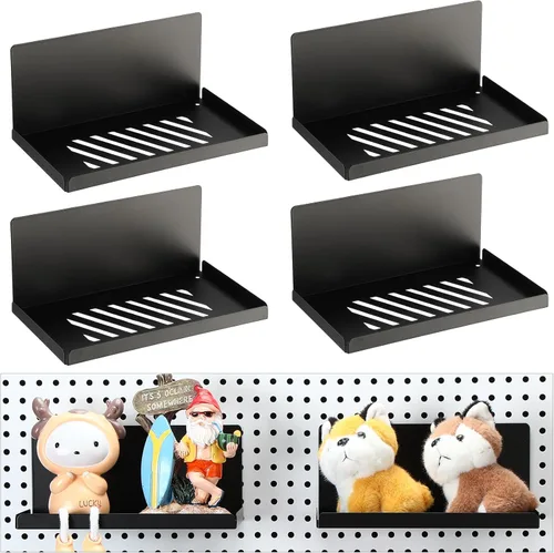 Vista 10 de Therwen Paquete de 4 estantes magnéticos para tablero de clavijas, organizador de pared, estante de metal con bandeja de acero, accesorios