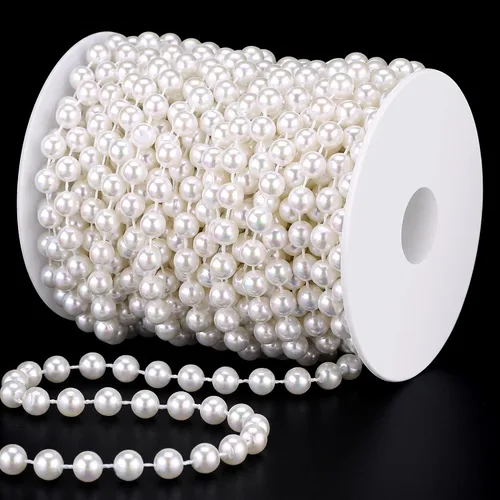 Vista 10 de WILLBOND Cuentas de árbol de Navidad de 50 pies, guirnalda de perlas artificiales, rollo de cuentas de plástico para árbol de Navidad, boda Negro