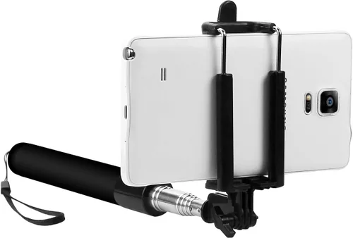 Vista 2 de Cellet Selfie Stick, extensible autorretrato selfie monopie de mano con cable auxiliar para teléfonos inteligentes - negro