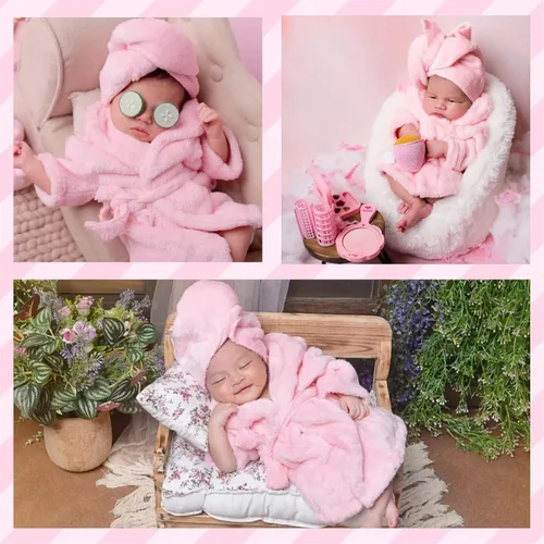 Vista 4 de Tee-Mo Accesorios para fotos de bebé recién nacido, batas de baño con juegos de toallas para niños y niñas, accesorios de fotografía