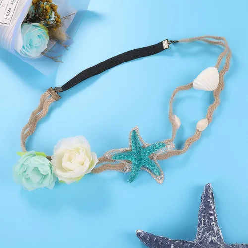 Vista 7 de Beaupretty 2 diademas de sirena, accesorios para el cabello de sirena, accesorios para el cabello de flores, diadema de concha, accesorios