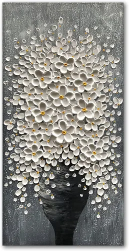 Vista 9 de Epicler art Pintura al óleo decorativa de flores 3D moradas pintadas a mano, arte de pared decorativo de pared de flores, arte moderno, sala