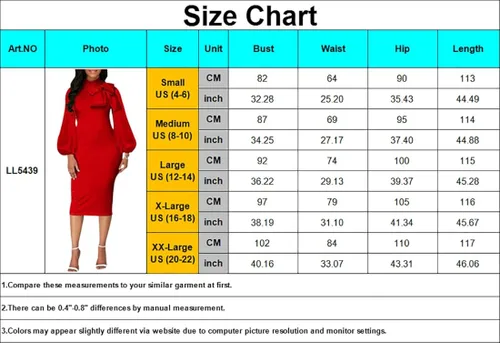Vista 4 de LalaLin Elegante vestido de manga larga para mujer, color sólido, trabajo, oficina, graduación, vestido sexy para iglesia