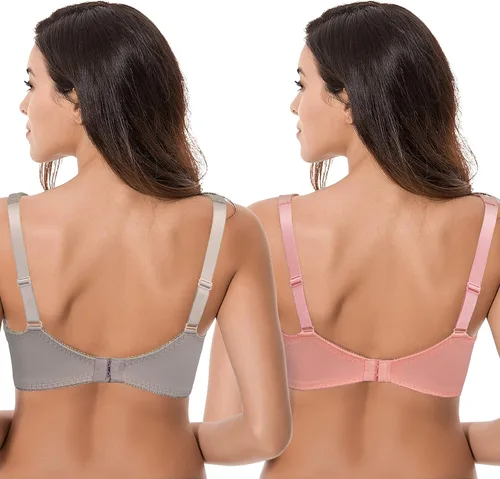 Vista 2 de Curve Muse Womens Plus Size Minimizer Underwire Bra with Lace Embroidery-2or3PK