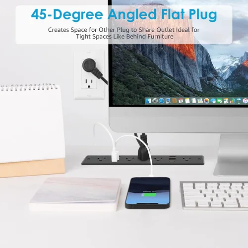 Vista 5 de HHSOET Regleta de enchufes empotrada de 13 en 1 con enchufe plano, tomacorriente para muebles de carga rápida con USB, enchufe de protección contra