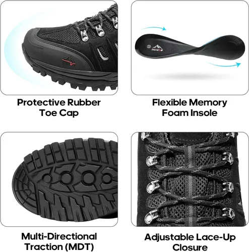 Vista 3 de NORTIV 8 Zapatos de senderismo impermeables para hombre, zapatos de senderismo de cuero para exteriores, senderismo, camping, caminata