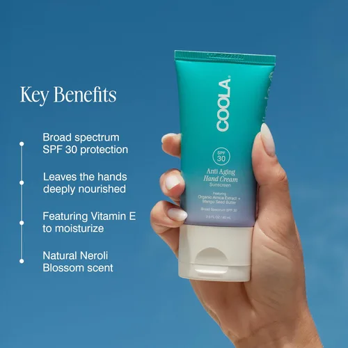 Vista 3 de COOLA Crema de manos antienvejecimiento con SPF 30, protector solar probado por dermatólogos, mantequilla de semillas de mango, vitamina E, árnica