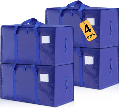 Vista 30 de Bolsas de mudanza resistentes extra grandes, cajas de mudanza, suministros de mudanza esenciales, contenedores de almacenamiento azules con tapas