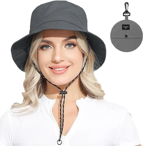 Vista 13 de Sombrero de pescador impermeable plegable para mujer, sombrero de sol con protección UV para hombre