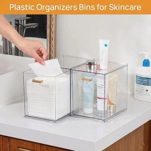 Vista 6 de LALOBLUE Organizador de cajones apilable transparente, paquete de 4 cajones de almacenamiento de acrílico con diseño extraíble, organizador que