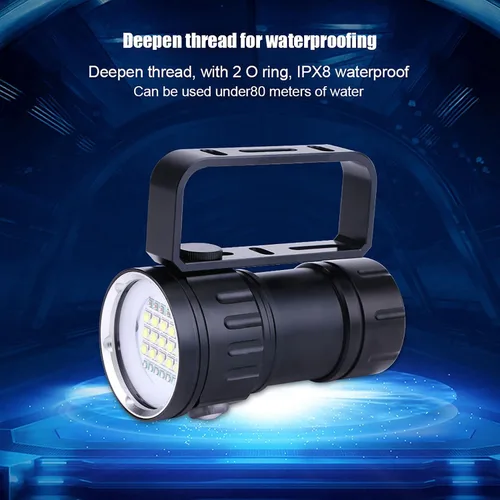 Vista 3 de Luz de buceo, linterna de buceo 18000 lúmenes IPX8 impermeable buceo antorcha buceo luces de buceo 1,640.4 ft subacuática LED linterna sumergible