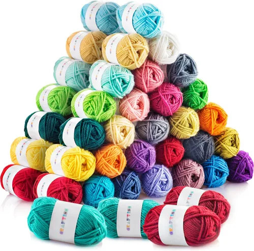 Vista 10 de CRAFTISS Mini madejas de hilo acrílico de 12 x 1.76 oz, 1300 yardas de hilo suave para proyectos de manualidades de ganchillo y tejer, surtido