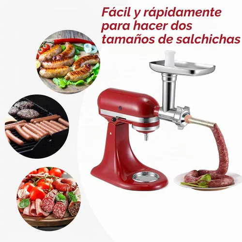 Vista 2 de KITOART - Molinillo de carne de metal para batidora de pie KitchenAid Aluminium Grinder Body, Stainless Plates and Blades, Sausage Stuffer Kit
