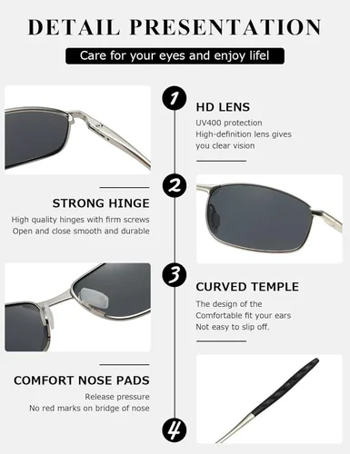 Vista 7 de AEVOGUE anteojos de sol polarizados para hombres marco metálico rectangular anteojos retro AE0535