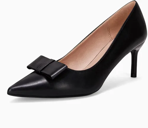 Vista 6 de Coutgo Zapatos de vestir de tacón de gatito para mujer, zapatos de vestir para boda, puntera cerrada, tacón de lazo sexy, zapatos de trabajo