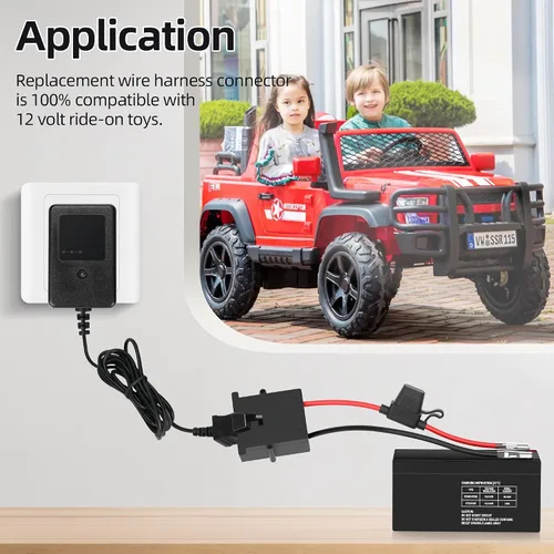 Vista 6 de Conector de Arnés de Cables de Repuesto de 12 Voltios para Batería de Power Wheels con Cable de 12 AWG y 3 Fusibles Reemplazables para Juguetes