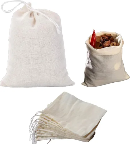Vista 8 de Paquete de 50 bolsas de muselina de algodón con cordón, bolsas de té reutilizables, bolsas de especias/bolsas de filtro para té de hojas sueltas