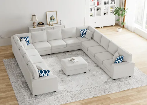 Vista 26 de Legend Vansen - Sofá seccional modular en forma de U con otomano, sofá de esquina reversible moderno para sala de estar (Antracita, 2+3 con otomano)