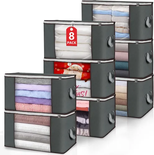 Vista 10 de Bolsas de almacenamiento grandes de 90 L, paquete de 4 contenedores de almacenamiento de ropa plegables, organizadores de armario, contenedores