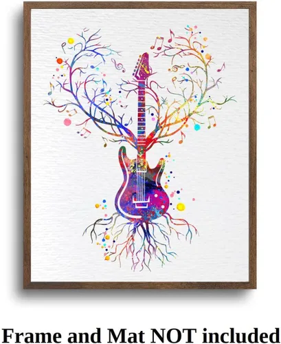 Vista 7 de Dignovel Studios 8X10 sin marco guitarra corazón vena amante de la música instrumento músico vieja escuela acuarela arte impresión póster arte pared