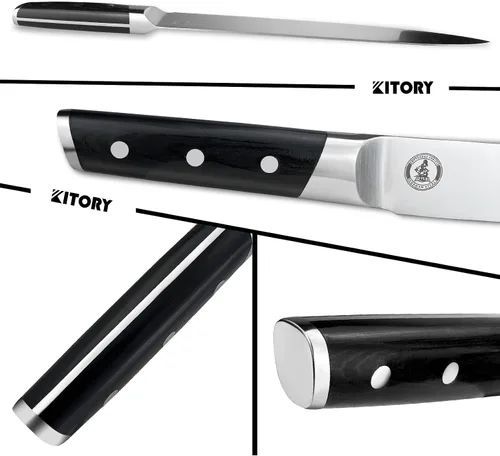 Vista 5 de Cuchillo de rebanar de 12 pulgadas – Cuchillo japonés para tallar carne y barbacoa para Turquía – Acero alemán de alto carbono – Pakka de gran