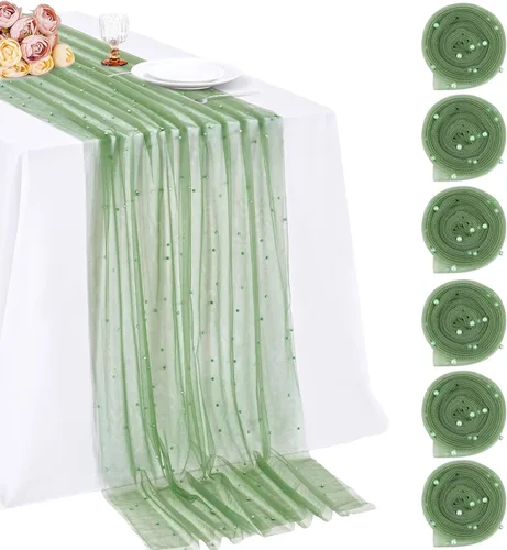 Vista 22 de LuoluoHouse Camino de Mesa de Perla para Centros de Mesa de Boda: Camino de Mesa de Perla de 10 pies, Decoración de Mesa de 29x120 Pulgadas de Tul