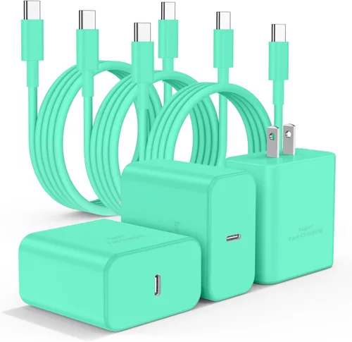 Vista 23 de Paquete de 2 cargadores USB C de 25W para Samsung Galaxy S24 Ultra, bloque de carga rápida súper silenciosa tipo C con cable C a C de 3 pies