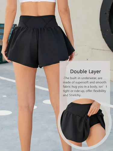 Vista 3 de BMJL Pantalones cortos de cintura alta para mujer, pantalones cortos atléticos fluidos, pantalones cortos de entrenamiento para correr, gimnasio