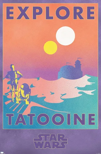 Vista 9 de Trends International Star Wars: Tatooine - Póster de pared de Explore Tatooine, 14.725 x 22.375 pulgadas, versión enmarcada de madera de granero