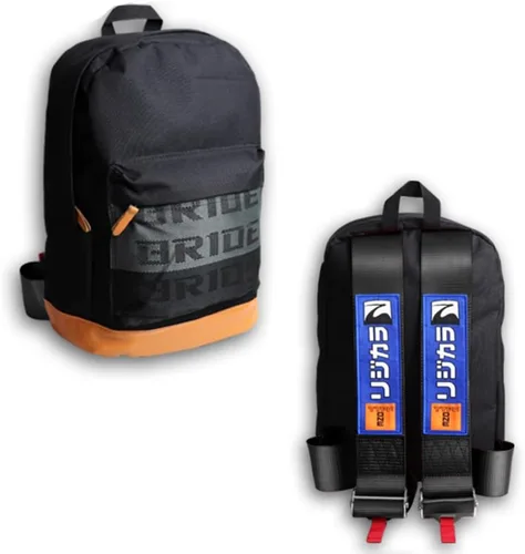 Vista 11 de W-POWER JDM Bride Racing Mochila de viaje para laptop con parte inferior marrón con correas de arnés ajustables (ASIMO-BK)