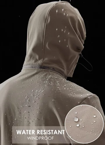 Vista 4 de BALEAF Chaqueta Softshell para hombre, con forro polar, resistente al viento, cálida, para invierno, con aislamiento y capucha extraíble