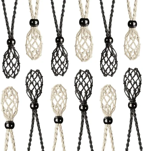 Vista 8 de Weryerker Soporte para collar de jaula de cristal de 12 piezas con cordón de collar de 1.57 pulgadas y cordón ajustable tejido a mano