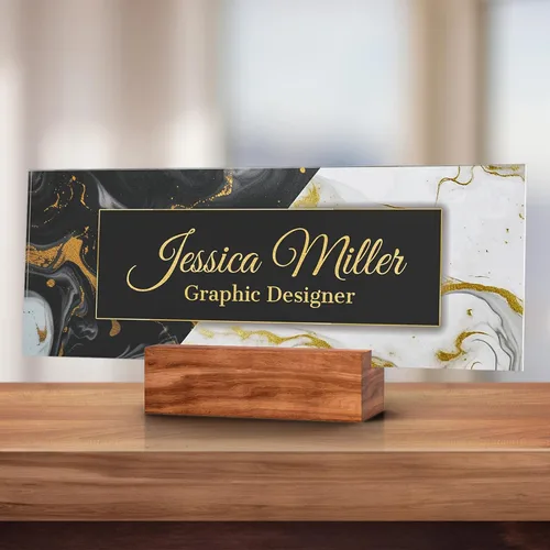 Vista 95 de Placa de identificación personalizada para escritorio, decoración de oficina de acrílico transparente con diseño de flores, decoraciones