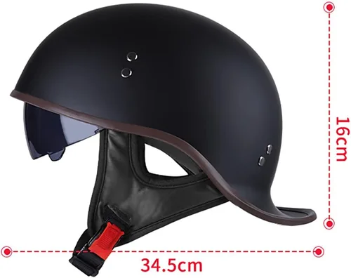 Vista 8 de Casco de motocicleta retro de media cara aprobado por DOT para hombres y mujeres adultos, estilo vintage alemán, con diseño de calavera