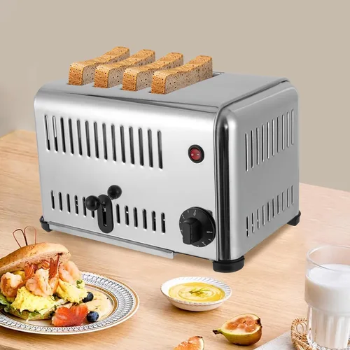 Vista 4 de Máquina de hornear pan desplegable de 4 rebanadas, tostadora de pan comercial de 110 V 1650 W con función de temporizador, máquina tostadora