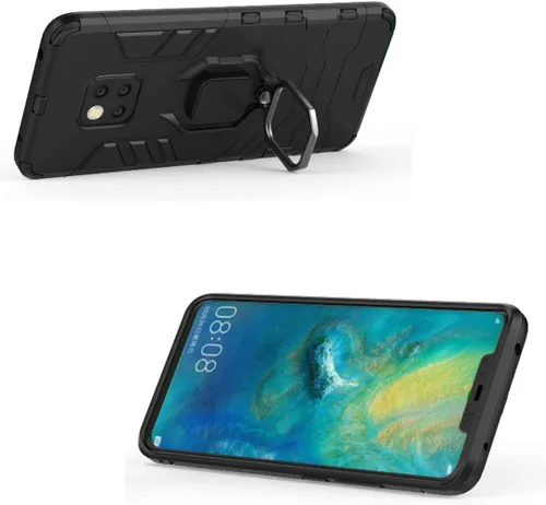 Vista 2 de Compatible con Huawei Mate20 Pro, funda de metal con anillo de agarre a prueba de golpes (funciona con soporte magnético para automóvil), funda Negro