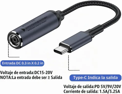 Vista 4 de DC 0.291 in x 0.197 in entrada hembra a USB C PD macho cable de carga de alimentación, 100 W DC7450 a USB tipo C PD salida 5V/9V/20V cable con chip